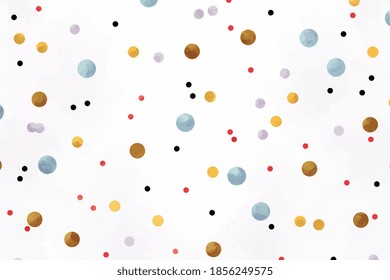 Colorful watercolor round doodle spots, uneven polka dots seamless pattern. Watercolor texture in pastel colors. Watercolour smears background. Hand drawn multicolor dot texture. Vector illustration