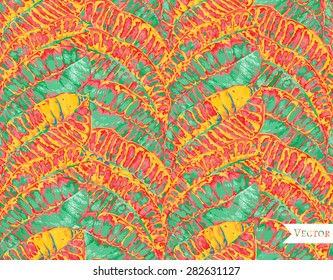 Colorful watercolor seamless pattern with zigzag leaves. Tropical background.