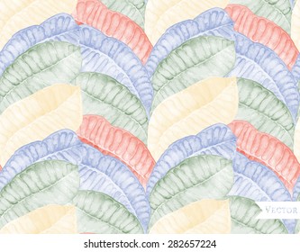 Colorful watercolor seamless pattern with zigzag leaves. Tropical background.