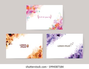 colorful watercolor splash vector background set: card for greetings, invitation, wedding