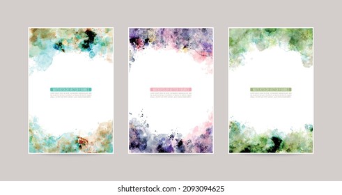 colorful watercolor splash vector background set: card for greetings, invitation