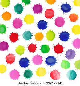 Colorful watercolor splashes isolated on white background. Vector 