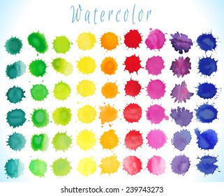 Colorful watercolor splashes isolated on white background.Vector illustration