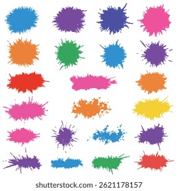 Colorful watercolor splashes isolated on white background. Vector  background made of watercolor rainbow blobs.