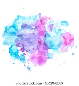 Colorful watercolor spots hand drawn paper texture isolated on white background, stain for text design, web, label, card, backdrop, tag. Eps 10 vector illustration,