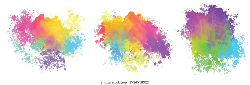 colorful watercolor stain splatter set of three