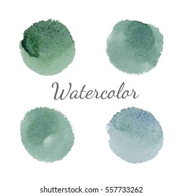 Colorful watercolor stains (blue, green) with rough strokes, stroke brush and the paint texture. Isolated on white background vector illustration.