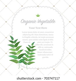 Colorful watercolor texture nature organic vegetable memo frame curry leaf