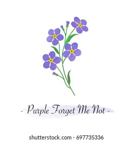 Colorful watercolor texture vector botanic garden flower light purple forget me not
