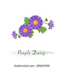 Colorful watercolor texture vector botanic garden flower purple daisy
