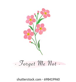 Colorful watercolor texture vector botanic garden flower pink forget me not