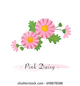 Colorful watercolor texture vector botanic garden flower asteraceae pink daisy