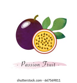 Colorful watercolor texture vector healthy passion fruit