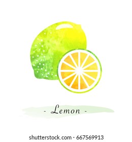 Colorful watercolor texture vector healthy fruit lemon