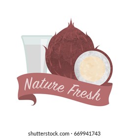 Colorful watercolor texture vector nature organic fresh fruit juice banner coconut