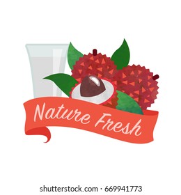 Colorful watercolor texture vector nature organic fresh fruit juice banner lychee