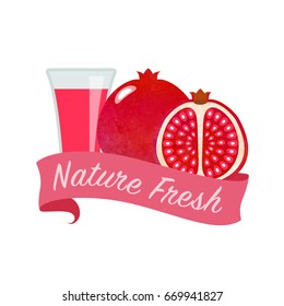 Colorful watercolor texture vector nature organic fresh fruit juice banner red pomegranate
