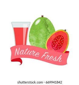 Colorful watercolor texture vector nature organic fresh fruit juice banner red guava