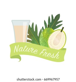 Colorful watercolor texture vector nature organic fresh fruit juice banner breadfruit