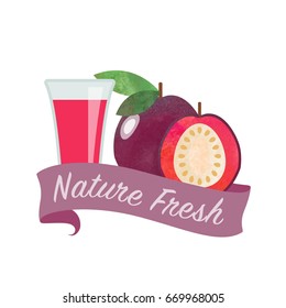 Colorful watercolor texture vector nature organic fresh fruit juice banner strawberry guava