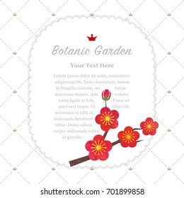 Colorful watercolor texture vector nature botanic garden memo frame red plum blossom