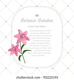 Colorful watercolor texture vector nature botanic garden memo frame pink lily