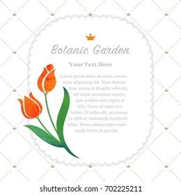 Colorful watercolor texture vector nature botanic garden memo frame orange tulip