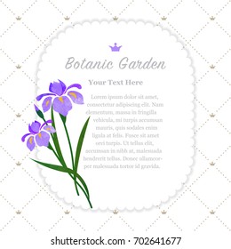 Colorful watercolor texture vector nature botanic garden memo frame purple iris