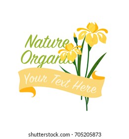 Colorful watercolor texture vector nature botanic garden flower banner yellow iris