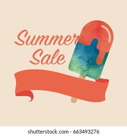 Colorful watercolor texture vector popsicle summer sale promotion banner title template