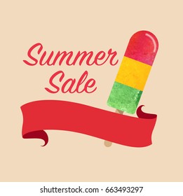 Colorful watercolor texture vector popsicle summer sale promotion banner title template