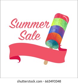 Colorful watercolor texture vector popsicle summer sale promotion banner title template
