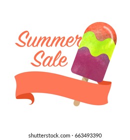 Colorful watercolor texture vector popsicle summer sale promotion banner title template
