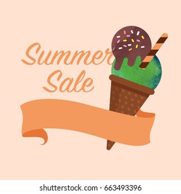 Colorful watercolor texture vector popsicle summer sale promotion banner title template