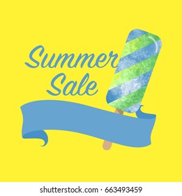 Colorful watercolor texture vector popsicle summer sale promotion banner title template