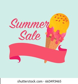 Colorful watercolor texture vector popsicle summer sale promotion banner title template