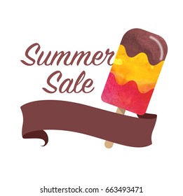 Colorful watercolor texture vector popsicle summer sale promotion banner title template