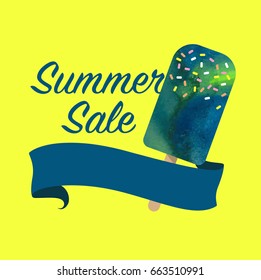 Colorful watercolor texture vector popsicle summer sale promotion banner title template