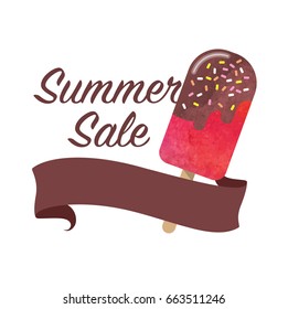 Colorful watercolor texture vector popsicle summer sale promotion banner title template