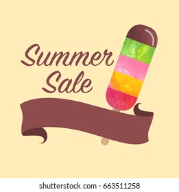 Colorful watercolor texture vector popsicle summer sale promotion banner title template