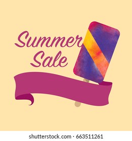 Colorful watercolor texture vector popsicle summer sale promotion banner title template