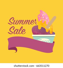 Colorful watercolor texture vector popsicle summer sale promotion banner title template