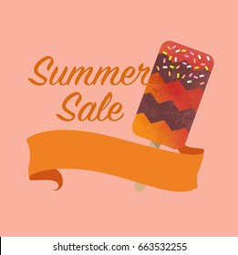 Colorful watercolor texture vector popsicle summer sale promotion banner title template