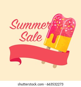 Colorful watercolor texture vector popsicle summer sale promotion banner title template
