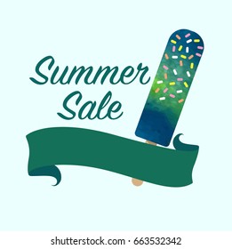 Colorful watercolor texture vector popsicle summer sale promotion banner title template