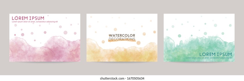 colorful watercolor vector background set: purple orange green