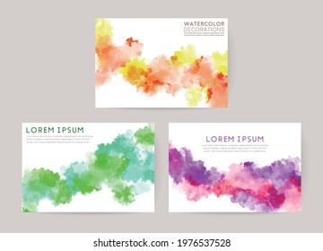 colorful watercolor vector background set: card for invitation, wedding, greetings
