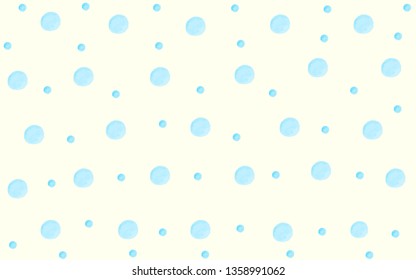 Colorful watercolor vector blue polka dot pattern on light yellow background. Pastel wallpaper texture for template, web design and social media advertising.