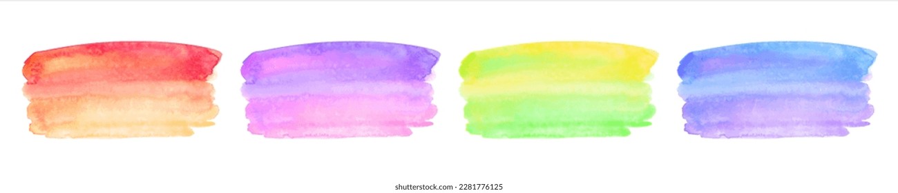 Colorful watercolor vector brush strokes, aquarelle smears set. Rectangle shape text frames, artistic backgrounds, banners collection. Watercolour yellow, red, blue, green paint stains, splashes. 