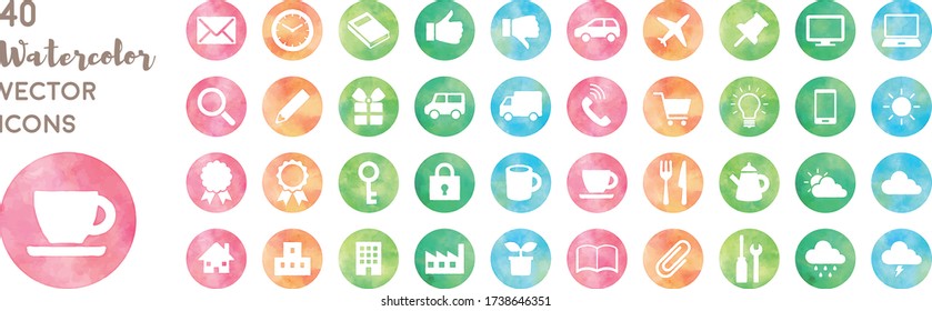 colorful watercolor vector icon set